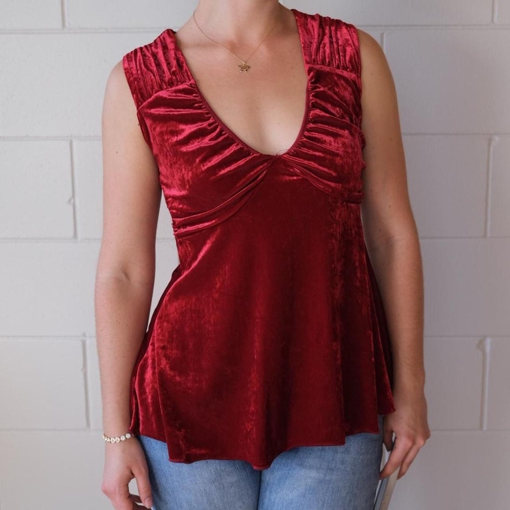 A. Byer Deep Red Velvet Sleeveless Blouse
